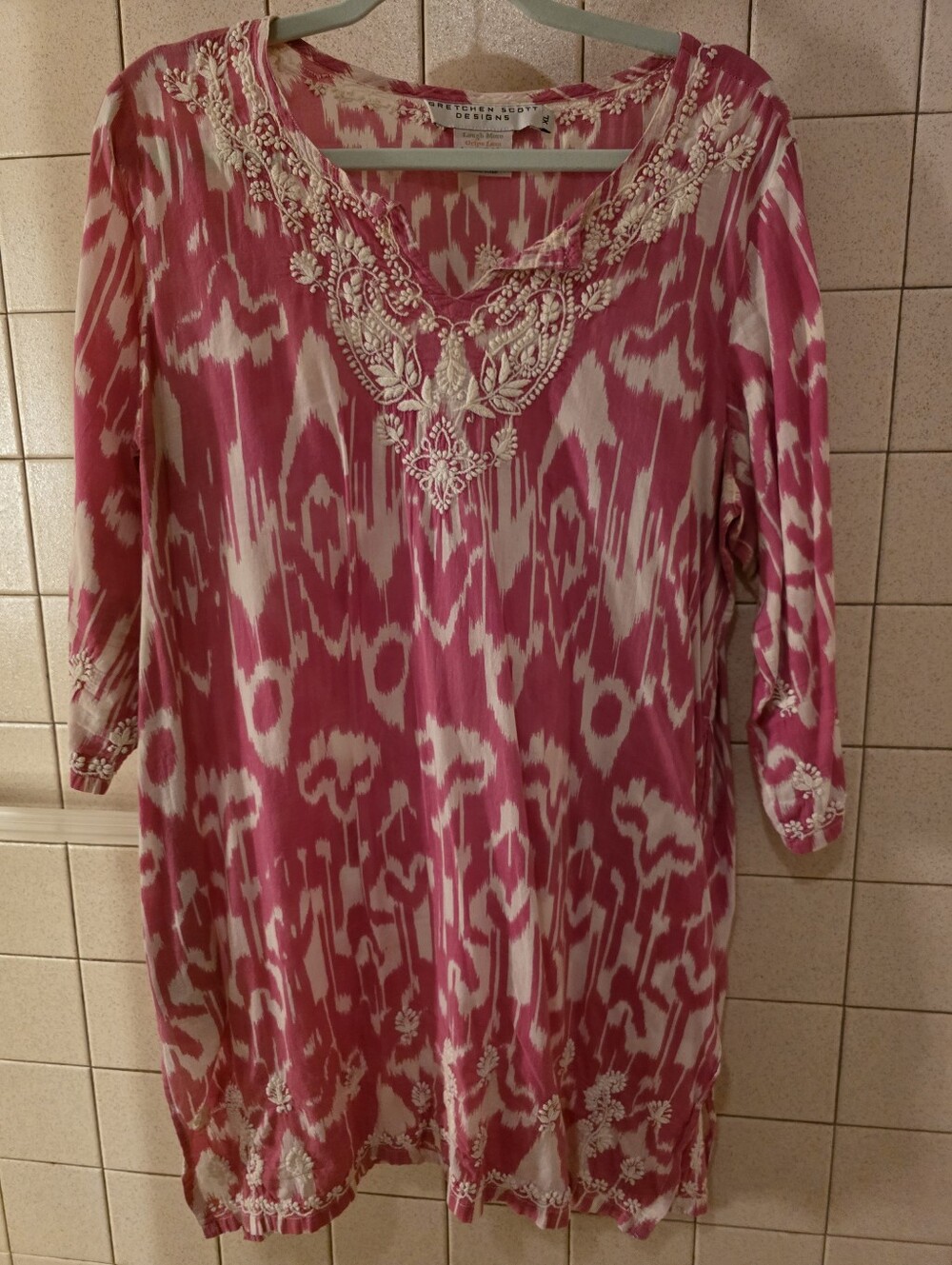 Gretchen Scott Xl Embroidered Pink Ikat Tunic Top